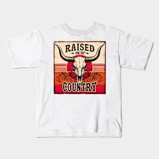 Country Music Raised on 90s Country Vintage Bull Skeleton Kids T-Shirt
